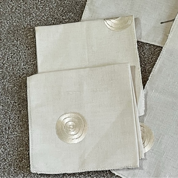 Retro Vintage Swirl Tablecloth / Two Napkins Cream Linen? 26" Square Lot 2x - Picture 3 of 6